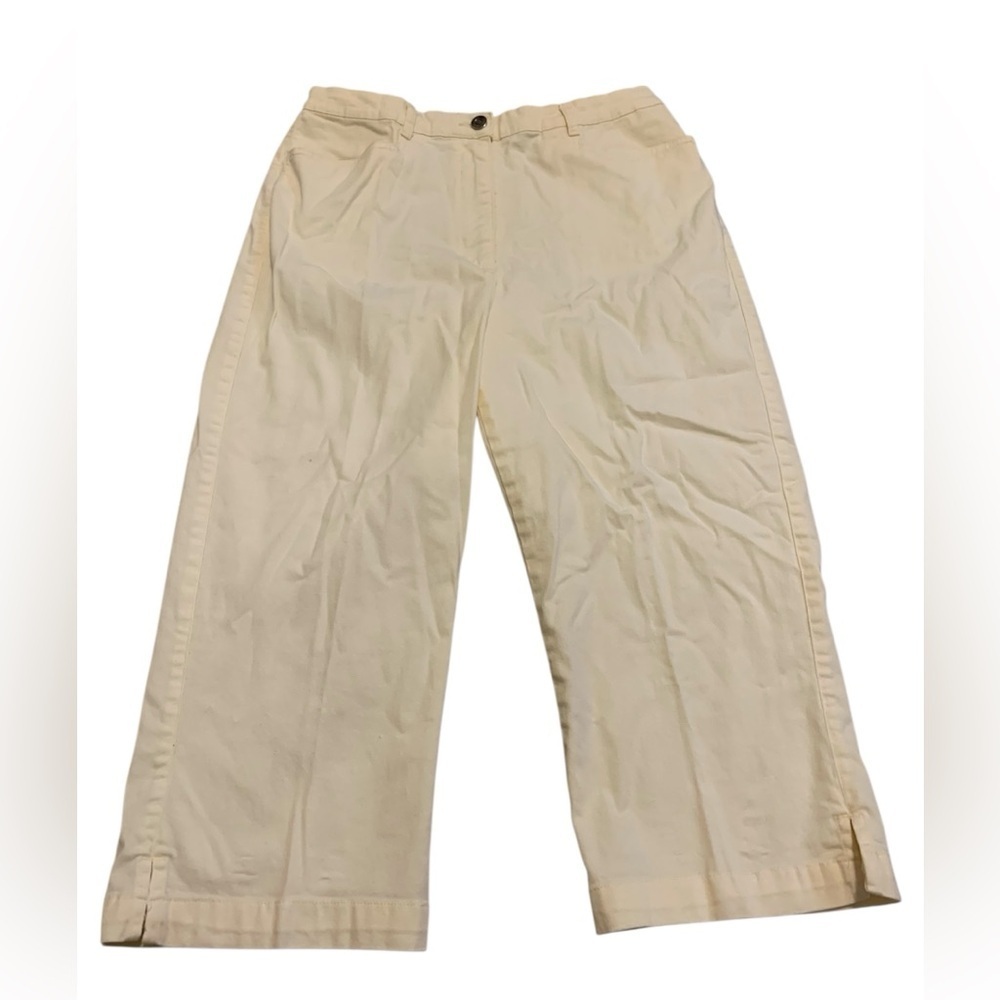 VINTAGE Tabi Petite Wide Leg Crop Chino Pants 10P | Y2K Cream Stretch Trousers